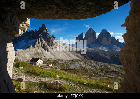 Tre Merli, merlata, tre cime di Lavaredo, Italia, Europa, Le Tre Cime di Lavaredo, Le Tre Cime di Lavaredo, Trentino Alto Adige, Foto Stock