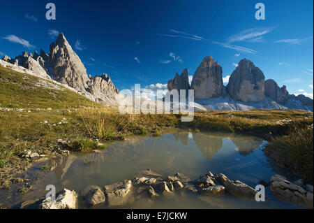 L'Italia, Europa, Tre Merli, merlata, tre cime di Lavaredo, Le Tre Cime di Lavaredo, Le Tre Cime di Lavaredo, Trentino Alto Adige, Foto Stock