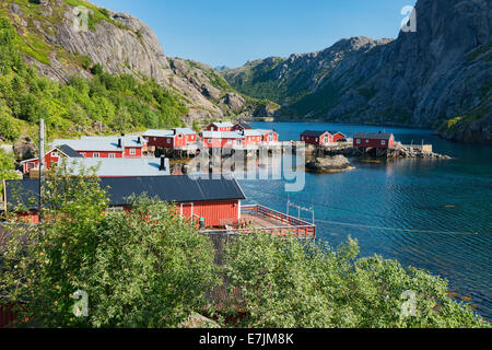 UNESCO conserve di villaggio di pescatori di Nusfjord nelle Isole Lofoten in Norvegia Foto Stock