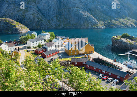 UNESCO conserve di villaggio di pescatori di Nusfjord nelle Isole Lofoten in Norvegia Foto Stock