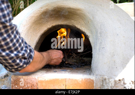 La massa di argilla forno di cob progetto. Costruzione ora completato appena circa il tempo di avviare il primo fuoco in preparazione per la cottura più tardi Foto Stock