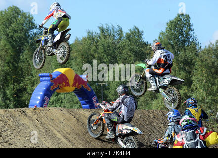 San Pietroburgo, Russia. Xiii Sep, 2014. Campionato russo di Supercross. San Pietroburgo ha ospitato le fasi finali del campionato della Russia 2014 Supercross moto sportive. © Andrey Pronin/ZUMA filo/Alamy Live News Foto Stock