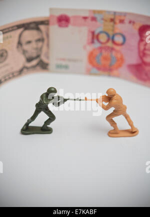 Stati Uniti d'America v Cina Yuan Renminbi denaro viaggio dollaro valuta, ricchezza Foto Stock
