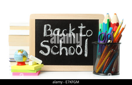 Scuola cancelleria su sfondo bianco Foto Stock