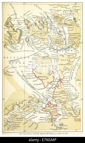 (1860) Mappa del probabile dei percorsi da HMS Erebus e HMS terrore durante il Franklin's Lost Expedition & Risultati di McClintock La Spedizione Artica Foto Stock