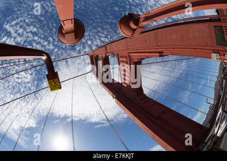 Vista fisheye del Golden Gate Bridge di San Francisco, CA. Foto Stock