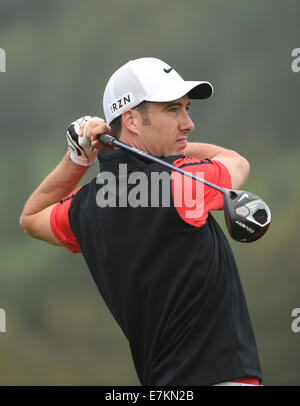 Newport, Galles. Xx Settembre, 2014. Gli ISP Handa Wales Open Golf. Il giorno 3. Ross Fisher di Inghilterra Credito: Azione Sport Plus/Alamy Live News Foto Stock