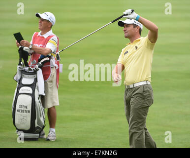 Newport, Galles. Xx Settembre, 2014. Gli ISP Handa Wales Open Golf. Il giorno 3. Steve Webster del credito in Inghilterra: Azione Plus sport/Alamy Live News Foto Stock