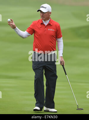 Newport, Galles. Xx Settembre, 2014. Gli ISP Handa Wales Open Golf. Il giorno 3. Patrik Sjoland rende par Credit: Azione Plus sport/Alamy Live News Foto Stock