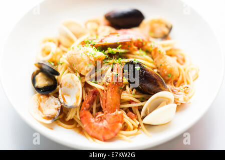 Frutti di mare piatto di pasta dettaglio Foto Stock