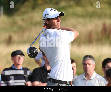 Newport, Galles. Xx Settembre, 2014. Gli ISP Handa Wales Open Golf. Il giorno 3. Nicolas Colsaerts in azione Credit: Azione Plus sport/Alamy Live News Foto Stock