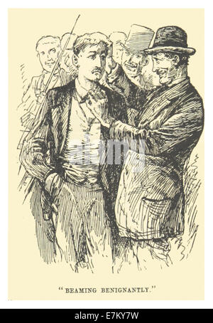 Un'illustrazione del 1883 tratta dal *Beaming Benignantly* di Mark Twain, che cattura il suo approccio unico alla rappresentazione di personaggi e scenari. Questa illustrazione incarna l'umorismo satirico di Twain e lo stile di narrazione distintivo. Foto Stock