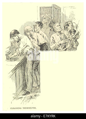 Pagina 413 dal lavoro di Mark Twain del 1883, che illustra un'interpretazione umoristica del processo di auto-pulizia, tipico dell'arguzia acuta e dell'umorismo osservazionale di Twain. Foto Stock