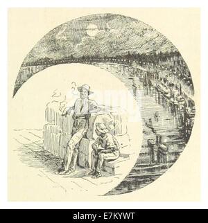 Questo riferimento del 1883 da The Adventures of Huckleberry Finn di Mark Twain raffigura un'illustrazione o uno schizzo relativo a "The Night Approach", un momento del romanzo. Foto Stock