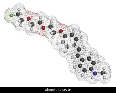 Radiofarmaco Florbetaben molecola. Utilizzata per l'imaging di beta-amiloide placche nella malattia di Alzheimer da PET. Gli atomi sono repr Foto Stock
