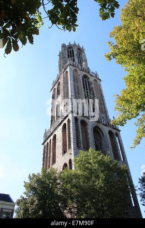 112m alta torre di Dom adiacente la gotica Chiesa del Duomo o San Martin's Cathedral in Utrecht, Paesi Bassi Foto Stock
