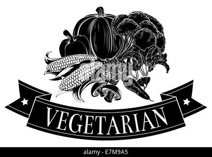 Cibo vegetariano icona di verdure fresche e banner vegetariano di lettura Foto Stock