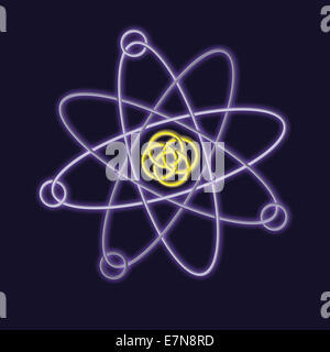 Struttura atomica luminosa – illustrazione scientifica neon di un atomo perfetta per uso didattico e scientifico Foto Stock