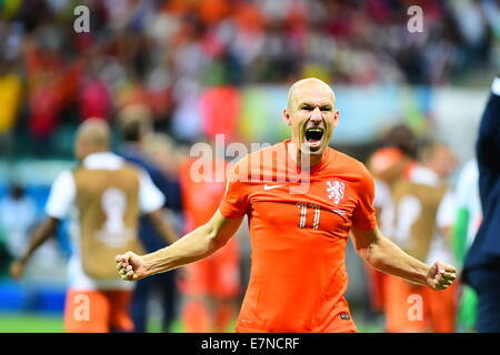 Holland v Costa Rica della Coppa del Mondo FIFA Brasile 2014. Fonte Nova, Salvador. 05 luglio 2014 Arjen Robben di Olanda. Foto Stock