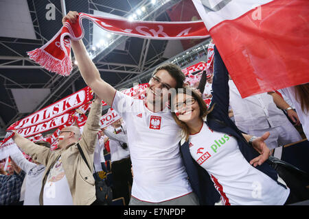 Lodz, Polonia. Xviii Sep, 2014. La Polonia ventole (POL) Pallavolo : FIVB Pallavolo uomini del Campionato del Mondo Il Terzo Round Pool H match tra Polonia 3-2 Russia presso Atlas Arena di Lodz, Polonia . © Takahisa Hirano/AFLO/Alamy Live News Foto Stock