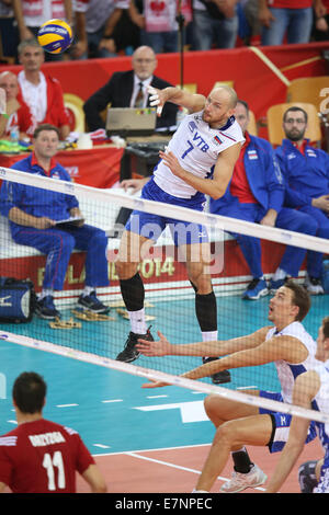 Lodz, Polonia. Xviii Sep, 2014. Nikolay Pavlov (RUS) Pallavolo : FIVB Pallavolo uomini del Campionato del Mondo Il Terzo Round Pool H match tra Polonia 3-2 Russia presso Atlas Arena di Lodz, Polonia . © Takahisa Hirano/AFLO/Alamy Live News Foto Stock