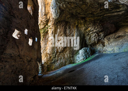 Oberriet, grotta castello, Wichenstein, Svizzera, Europa, Canton San Gallo, Valle del Reno, castle rock, Cliff, all'interno, Foto Stock