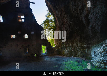 Oberriet, grotta castello, Wichenstein, Svizzera, Europa, Canton San Gallo, Valle del Reno, castle rock, Cliff, all'interno, Foto Stock