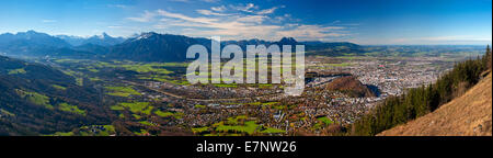 Austria, Salisburgo, città, Gaisberg, panorama, tramonto, umore, Hochstaufen, Watzmann, Untersberg, Foto Stock