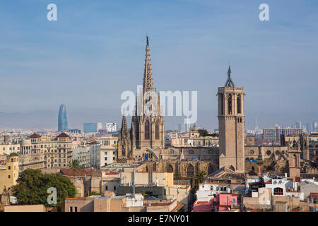 Barcellona, Catalonia, Cattedrale, Città, Ciutat Vella, Città Vecchia, Spagna, Europa, agbar, architettura, Belfry, downtown, tetti, skyl Foto Stock