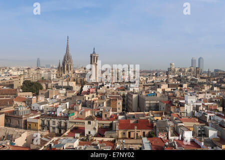 Barcellona, Catalonia, Cattedrale, Città, Ciutat Vella, Città Vecchia, Spagna, Europa, agbar, architettura, Belfry, downtown, tetti, skyl Foto Stock