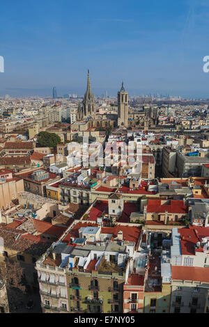 Barcellona, Catalonia, Cattedrale, Città, Ciutat Vella, Città Vecchia, Spagna, Europa, agbar, architettura, Belfry, downtown, tetti, skyl Foto Stock