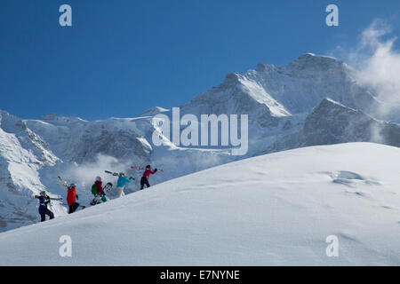 Sci Sport invernali, Kleine Scheidegg, Eiger, Monaco, il Mönch e la Jungfrau, montagna, Montagne, sci sci, carving, inverno inverno sp Foto Stock