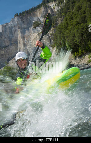 Reno gulch, sport acquatici, Versam, GR, fiume, flusso, corpo di acqua, acqua, gulch, Canton, GR, Grigioni, Grigioni, Reno, Vorderrh Foto Stock