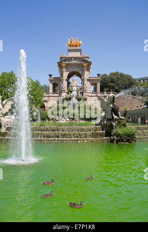 Barcellona, la città, La Cascada, Ciutadella, architettura, Catalonia, colorato, fontana, parco, relax, Spagna, Europa, soleggiata terrazza, Foto Stock