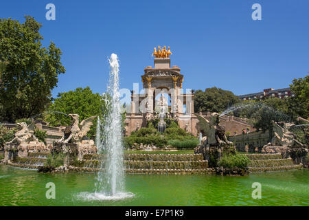 Barcellona, la città, La Cascada, Ciutadella, architettura, Catalonia, colorato, fontana, parco, relax, Spagna, Europa, soleggiata terrazza, Foto Stock