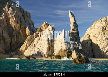 Messico, America del Nord, Baja, Baja California, Cabo San Lucas, Los Cabos, Lands End, mare, paesaggio, rock, cliff Foto Stock