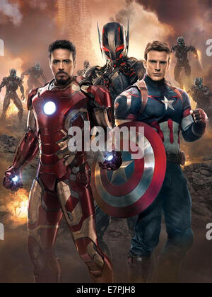 Vendicatori: ETÀ DI ULTRON 2014 Walt Disney Studios con pellicola da sinistra: Robert Downey Jr, Chris Hemsworth e Chris Evans Foto Stock