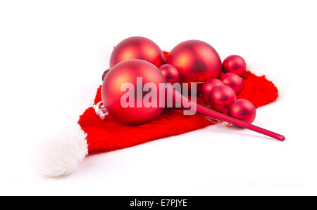 Rosso palle di Natale isolato su bianco Foto Stock