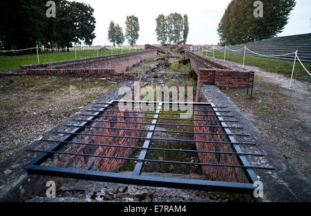 Il distrutto le camere a gas e il crematorio 3 presso l'ex campo di concentramento di Auschwitz-Birkenau come visto in Oświęcim, Polonia, 25 agosto 2014. Foto: Daniel Naupold/dpa Foto Stock