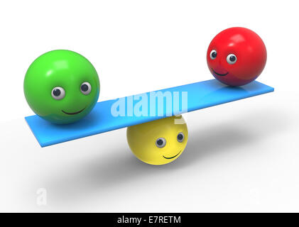 Equilibrio - composizione 3d con sfera simbolo smiley Foto Stock