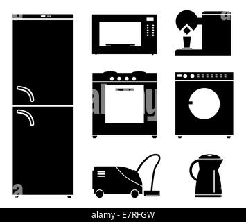 Set di icone nere di elettrodomestici. Foto Stock