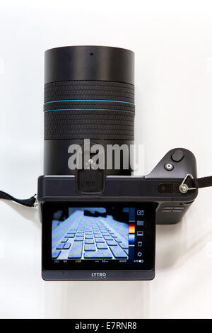 Illum Lytro campo luce videocamera alla fiera Photokina di Colonia, nel settembre 2014. Questa fotocamera è in grado di concentrare una foto dopo averla presa. Foto Stock