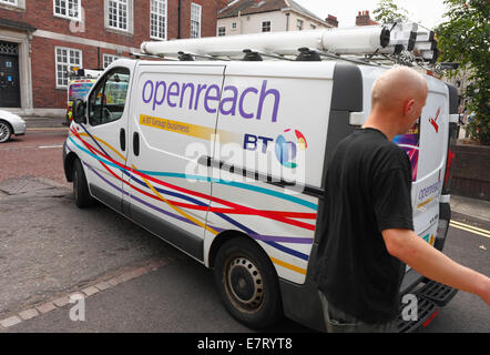 BT openreach van nel centro città di Norwich. Foto Stock