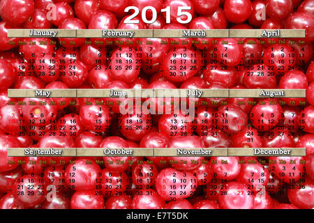 Calendario di Office per il 2015 Anno di ciliege rosse sullo sfondo Foto Stock