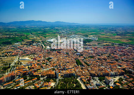 Vista aerea, la vista della città di Figueres o Figueras, Costa Brava Catalogna Foto Stock