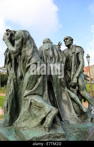 I Borghesi di Calais scultura di Rodin di Boulevard Jacquard, Calais, Pas de Calais, Francia Foto Stock