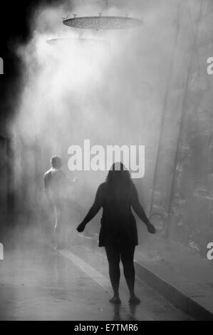 L uomo e la donna nelle ombre di una nebbia Foto Stock