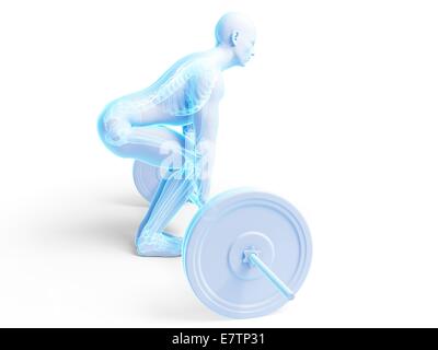 La postura corretta durante il peso della formazione, computer grafica. Foto Stock