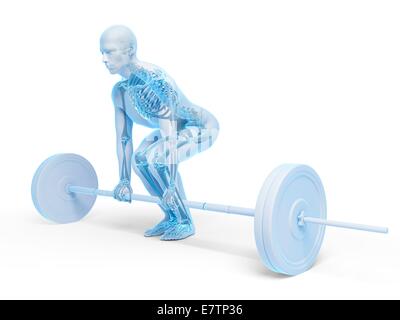 La postura corretta durante il peso della formazione, computer grafica. Foto Stock