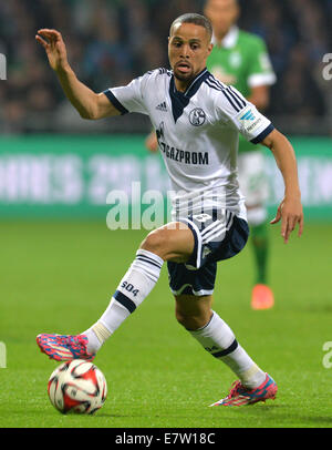 Bremen, Germania. 23 Sett 2014. Schalke di Sidney Sam in azione durante la Bundesliga soccer match tra Werder Brema e FC Schalke 04 a Weserstadium di Brema, Germania, 23 settembre 2014. Credito: dpa picture alliance/Alamy Live News Foto Stock